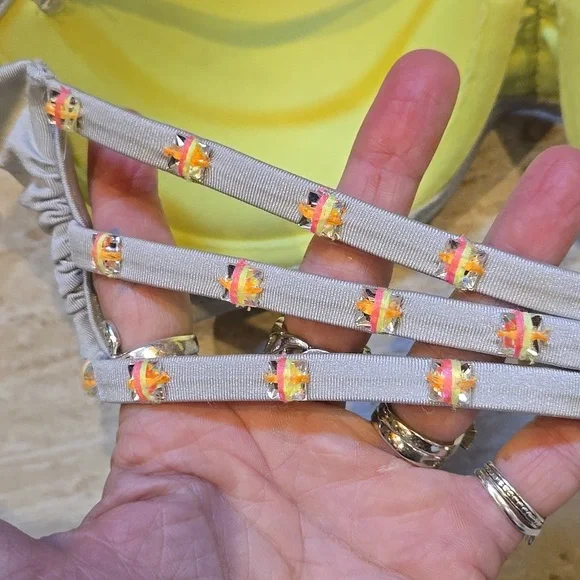 Victoria's Secret Elegant Shimmery Silver Gray Bead Accented Bikini Top - Picture 4 of 11